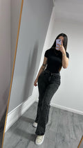 JEANS FLARE TRENZADO OSCURO