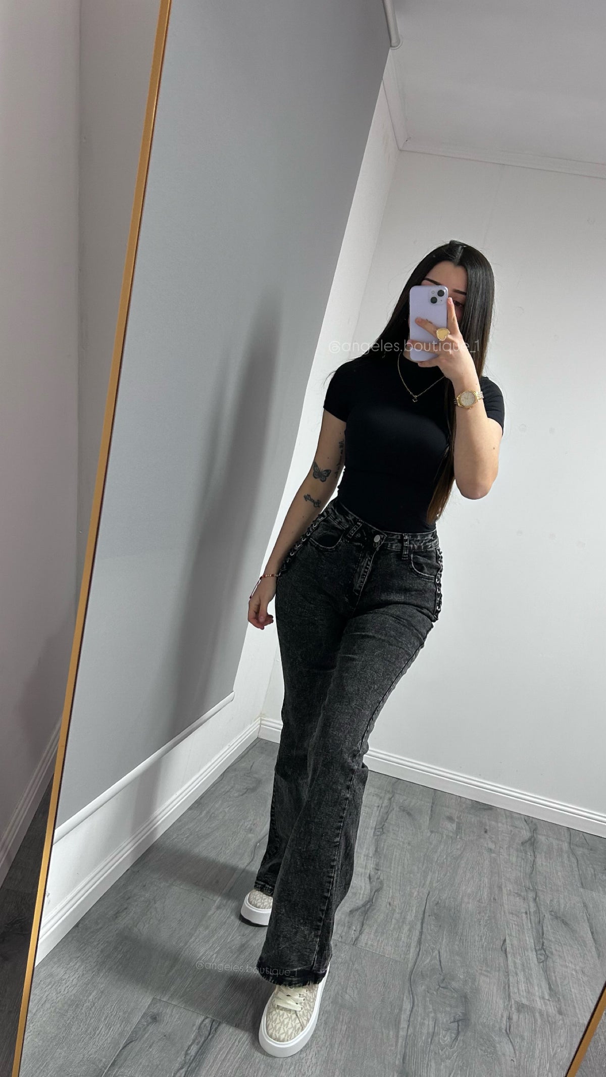 JEANS FLARE TRENZADO OSCURO