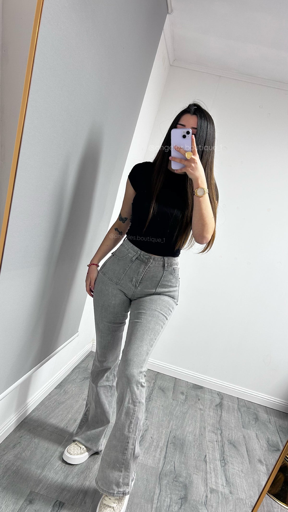 JEANS FLARE Y2K GRIS